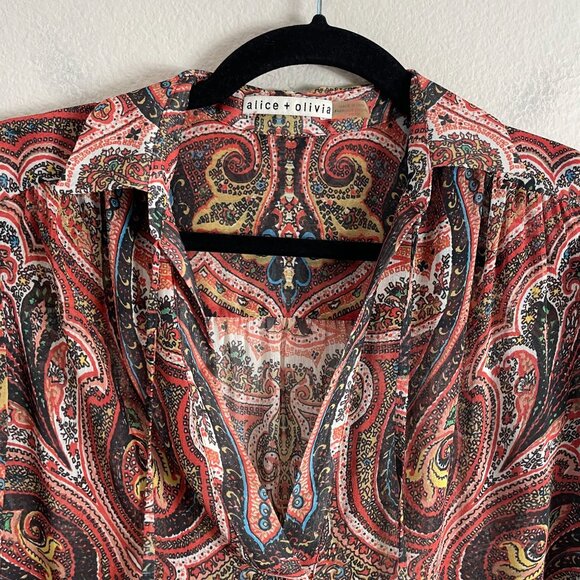 Alice + Olivia Womens XS Paisley Sterling Half Placket Tunic Top Long Sleeve - Picture 8 of 12